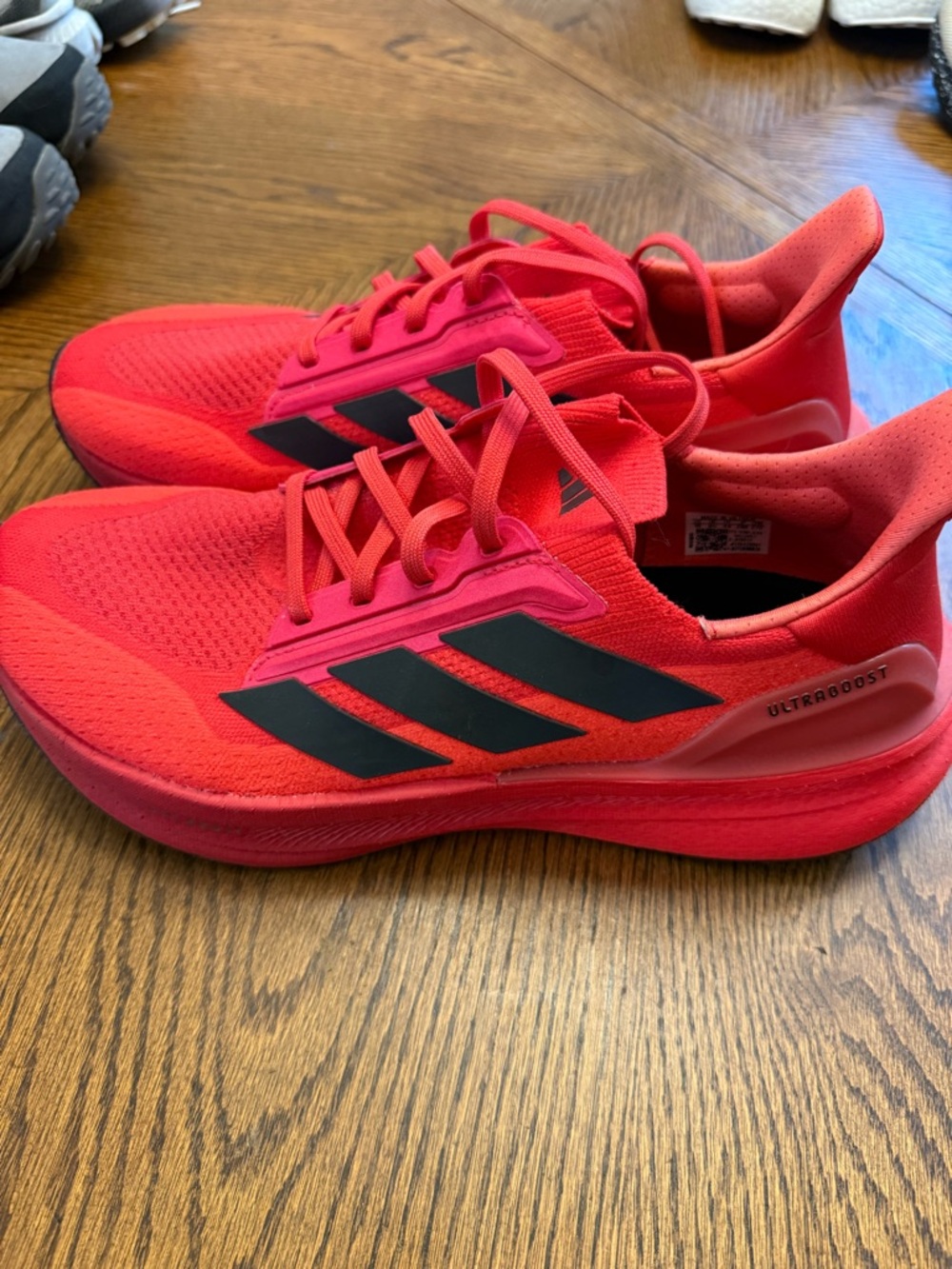 Adidas Ultraboost Bright Red Running Shoes with Black Stripes